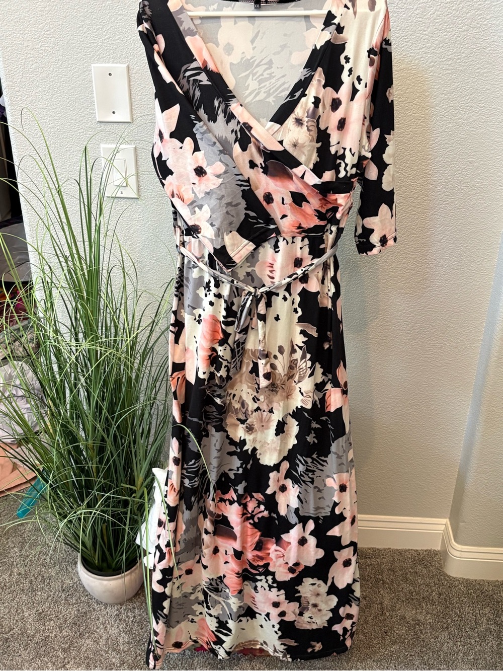Floral Wrap Maxi Dress - Black and Pink